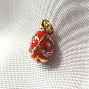 Vintage Russian Faberge Style Pendant. Gold. Enamel. Rhinestone. Preloved.